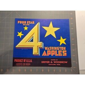 Four Star Brand Washington Apples Product‎ of USA Vintage Lithograph 1934 Label